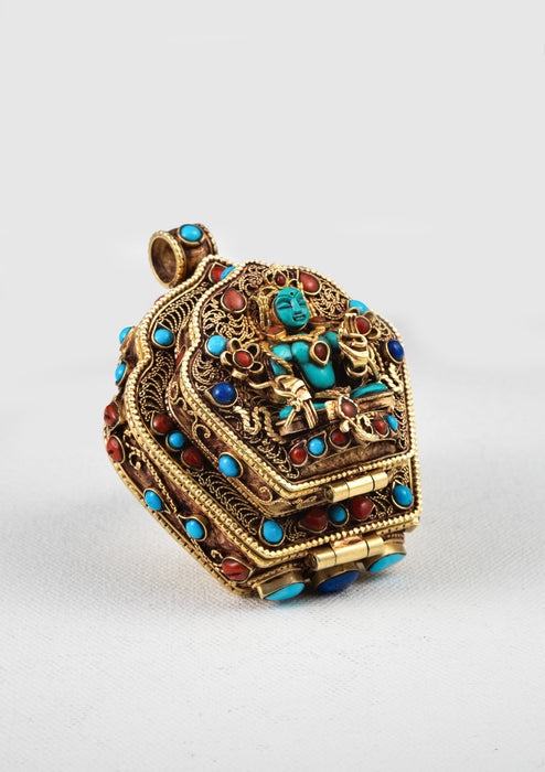 925 Silver Tibetan Ghau with Gold Plating - Green Tara, Chenrezig & Medicine Buddha