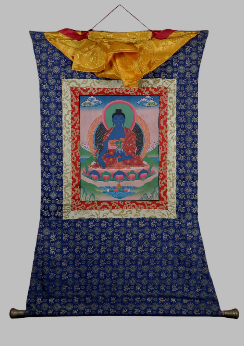 Medicine Buddha Brocade Thangka Painting