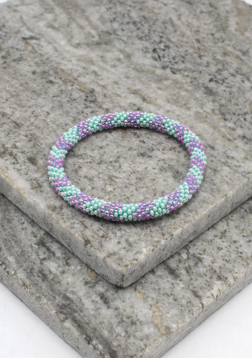 Blue  Purple Stripe  Nepalese Roll on Beads Bracelet