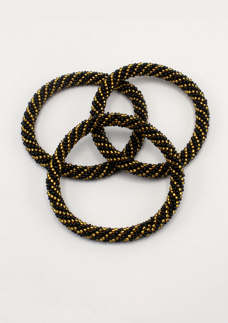 Golden Black Roll on Beads  Nepalese Bracelet