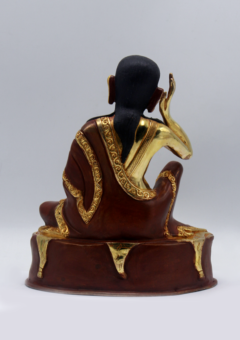 Partly Gold Plated Copper Milarepa Statue 7.5" H