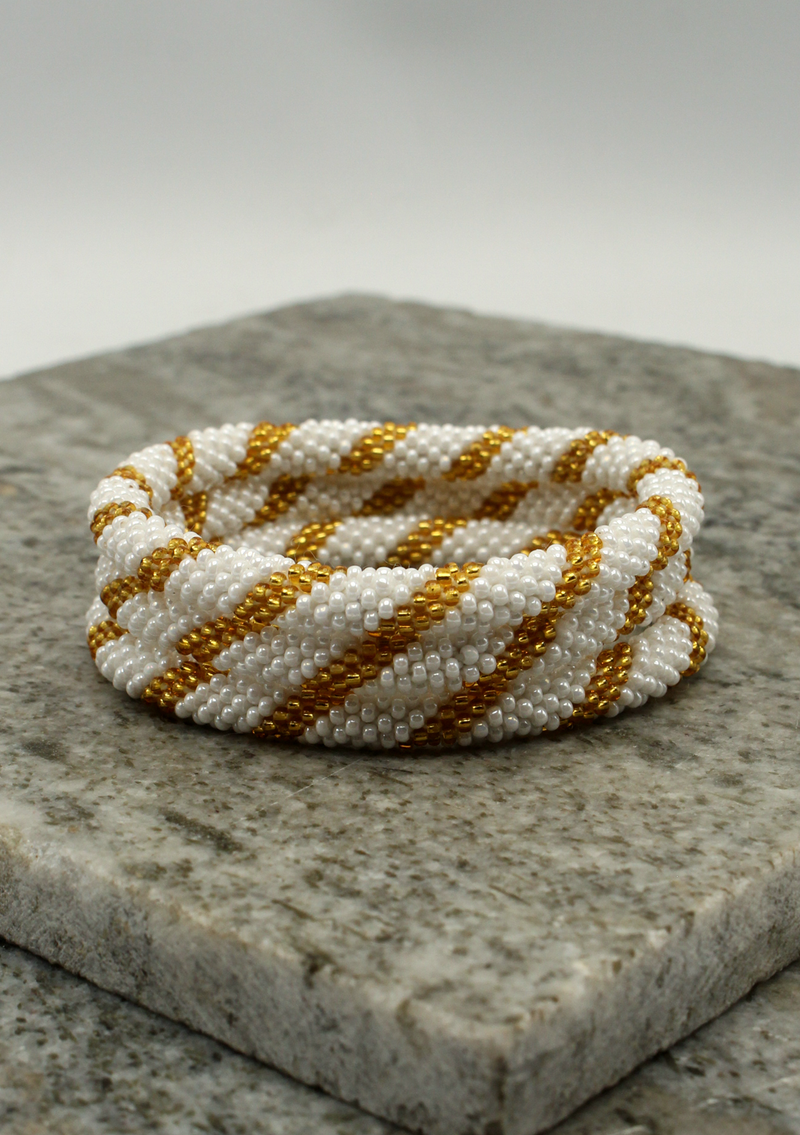 White Gold Roll on Beads Bracelet