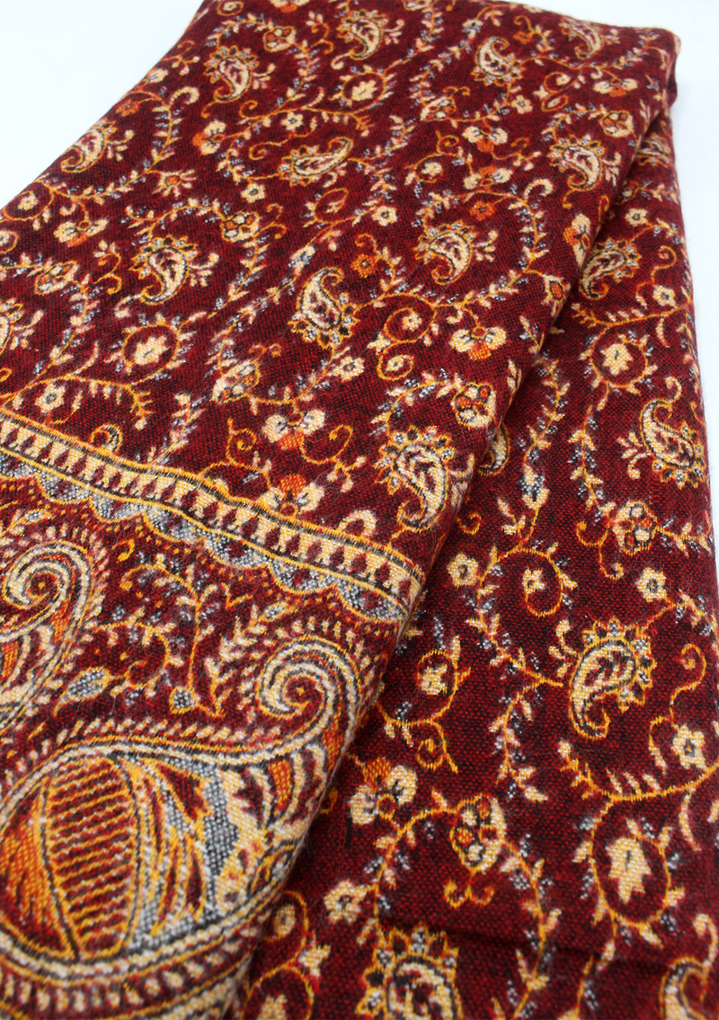 Hand loomed Mini Leaves Red Woolen Shawl