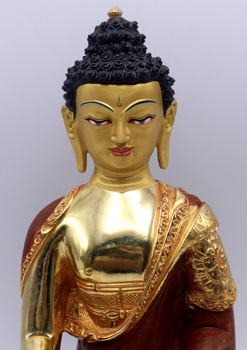 Gold Plated Copper Shakyamuni Buddha Statue 11" H