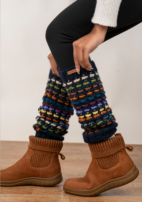 Beautiful Handknitted Multicolor Leg Warmers - Deep Blue
