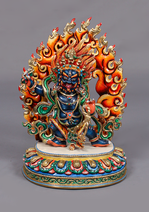 Handpainted Master Vajrapani Statue-Goldplated Copper 7.5" Himalayan Buddhist Protector