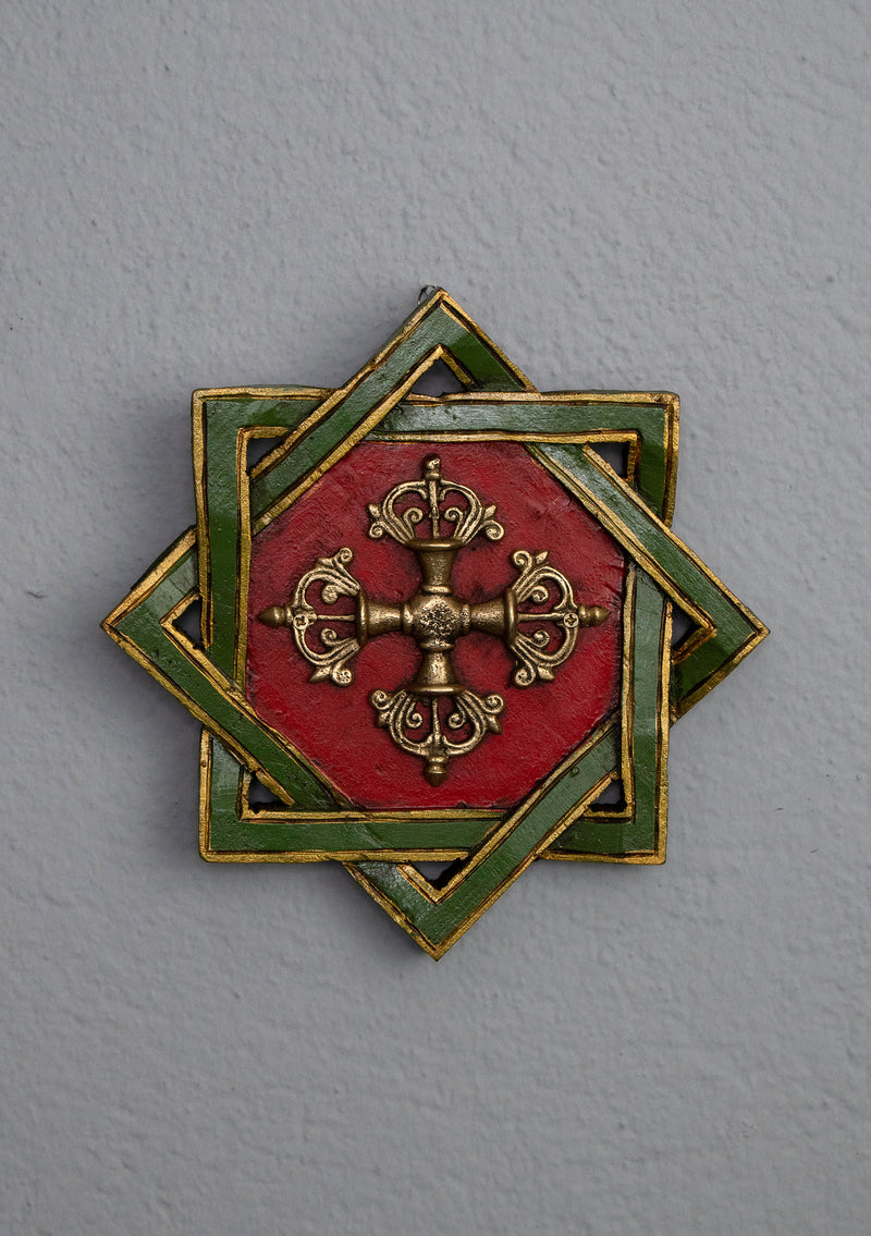 8 Corner Mandala Wooden Double Dorjee Wall Hanging