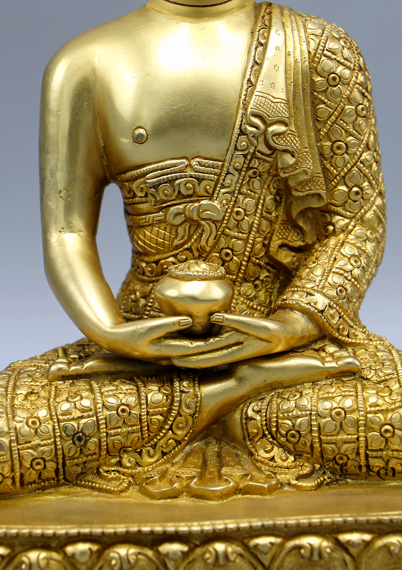 Gold Plated Amitabha Buddha Statue 8"H