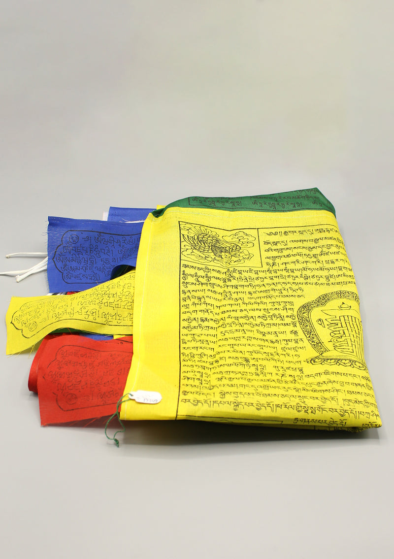Three Tibetan Deities, Windhorse and Kalachakra Large Vertical Prayer Flags