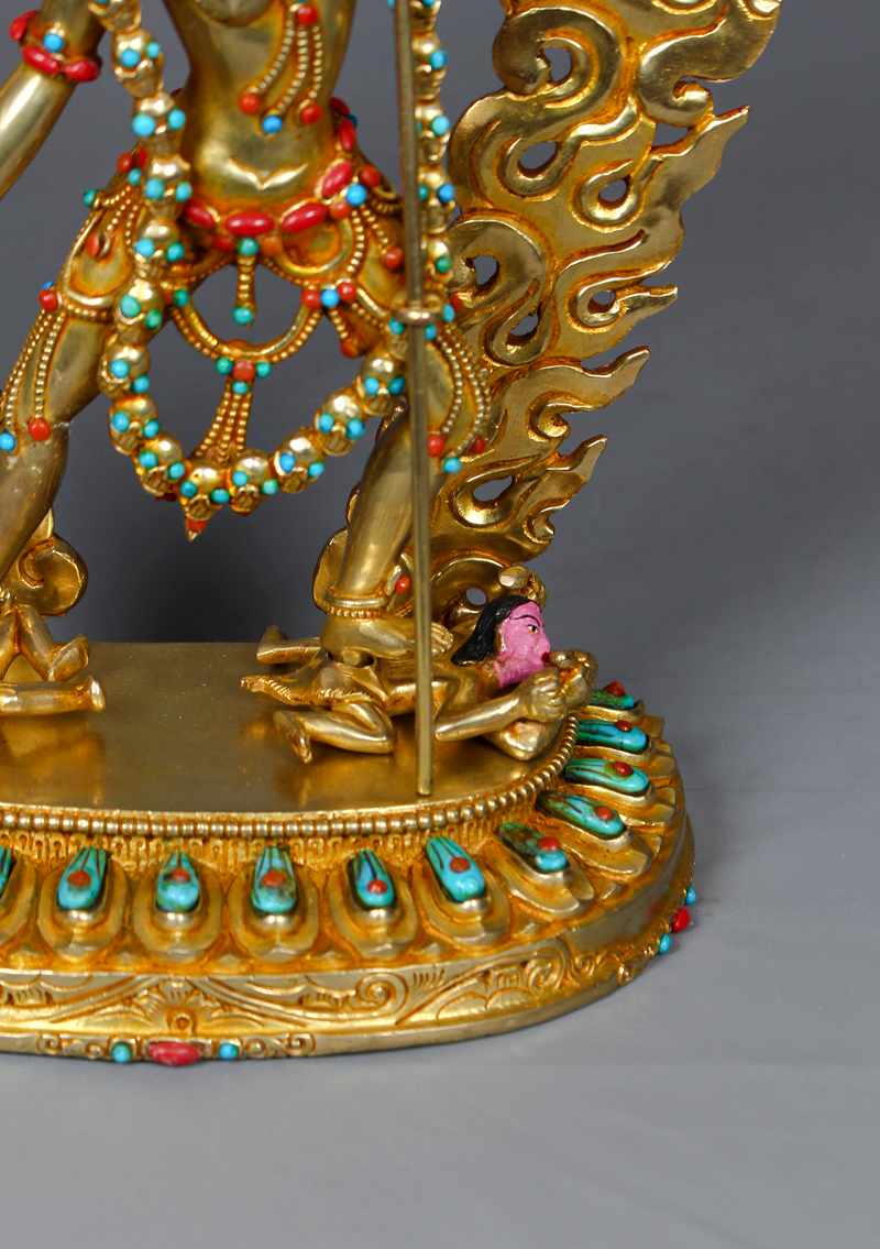 24K Gold-Gilded Vajrayogini Statue with Turquoise & Coral Inlay – 10.5"