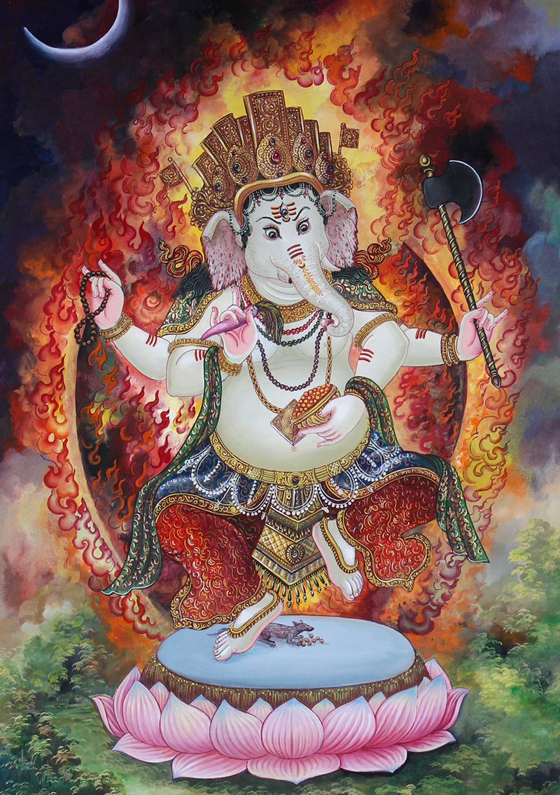 Dancing  Ganesha   in Kathmandu Valley Thangka Painting Arts Nepal