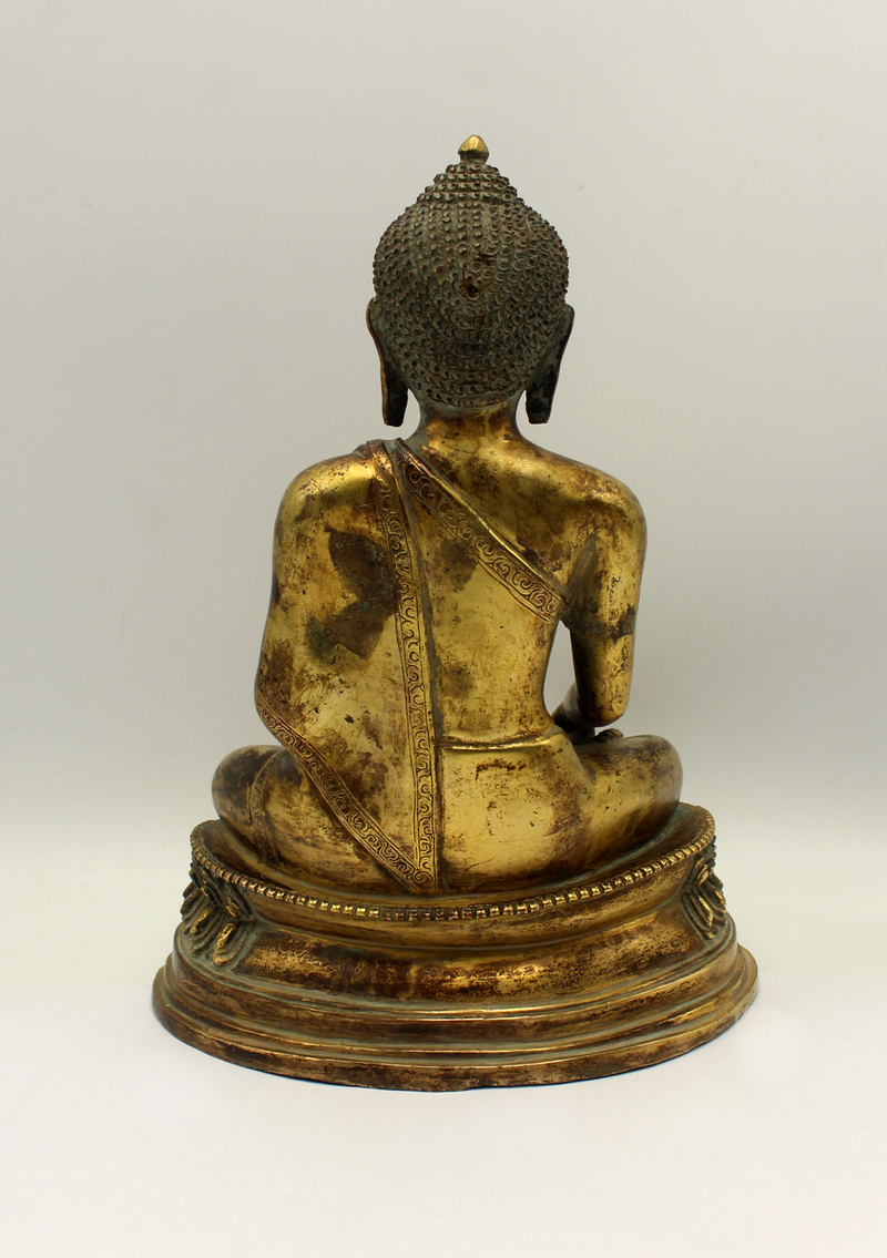 Antique Copper Gilted Shakyamuni Buddha Statue 8" H