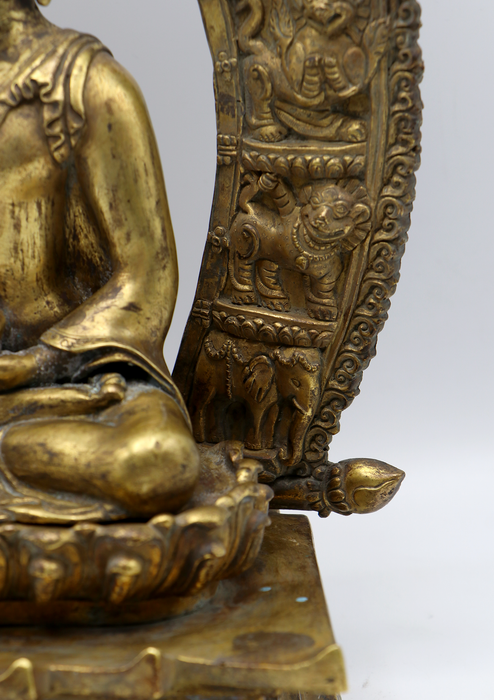 Antique 24 K Shakyamuni Buddha Statue with Frame 13"H