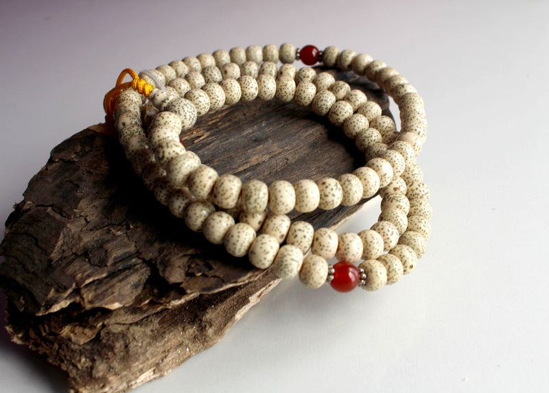 108 Lotus Seeds Tibetan Prayer Mala with Carnelian Spacer