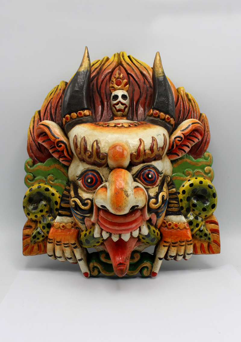 Handcarved and Painted Wooden Cheppu Wall Hanging Mask - White