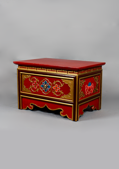 Handpainted Tibetan Wooden Shrine Box Table with Drawer
