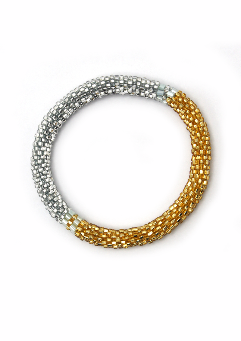 Gold and Aqua white Glass Beads Bracelet