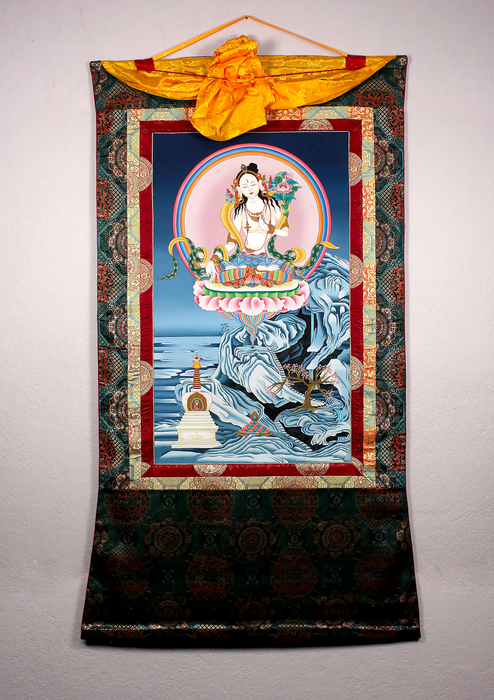 White Tara Brocade Thangka Painting