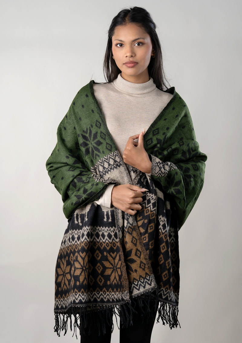 Hand loomed Woolen Deer Shawl- Red Rose