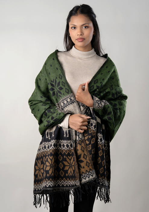 Hand loomed Woolen Deer Shawl- Red Rose