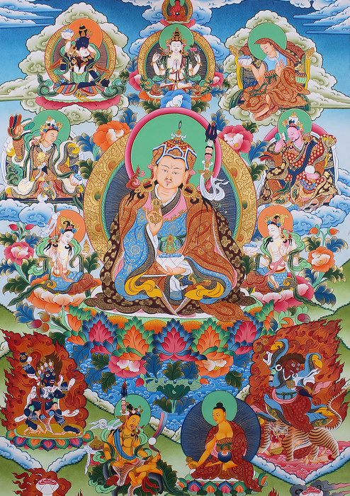 Eight Manifestations of Guru Rinpoche Brocade Thangka Painting