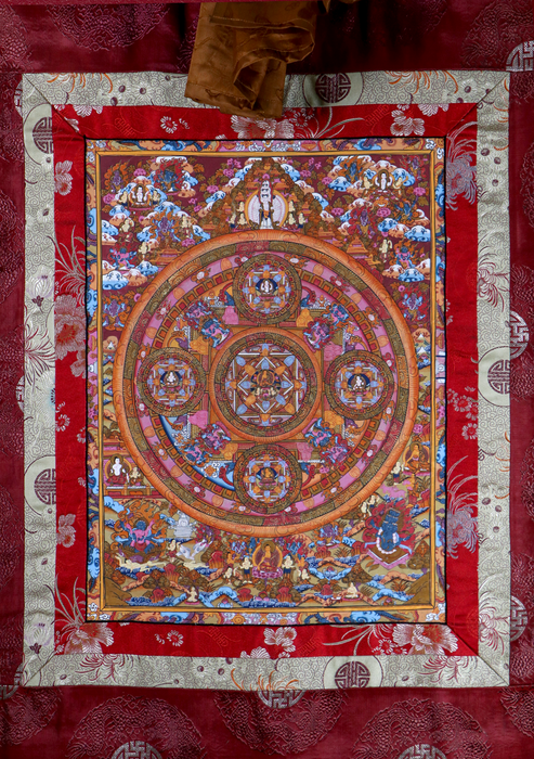 Five Mandala Brocade Thangka Painting
