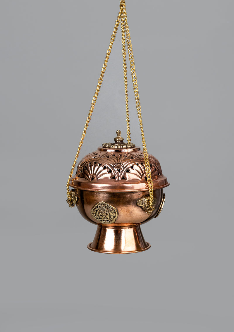 Auspicious Symbol Carved Round Hanging Incense Burner