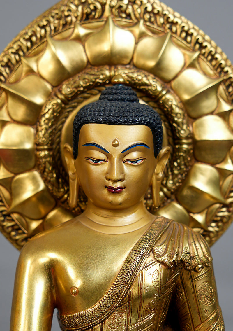 Masterpiece 24K Gold Gilded High Quality Shakyamuni Buddha Statue 15"