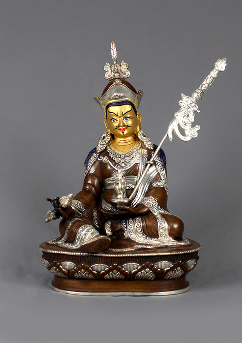 Guru Rinpoche Silver plated Copper Statue 9" H