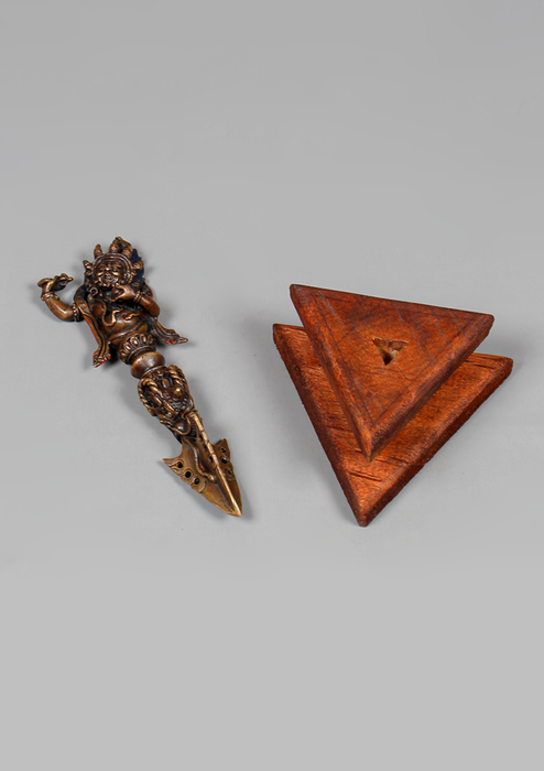 5.5 Inch Copper Mahakala Statue Standing on Phurba – Handmade Buddhist Protector Deity