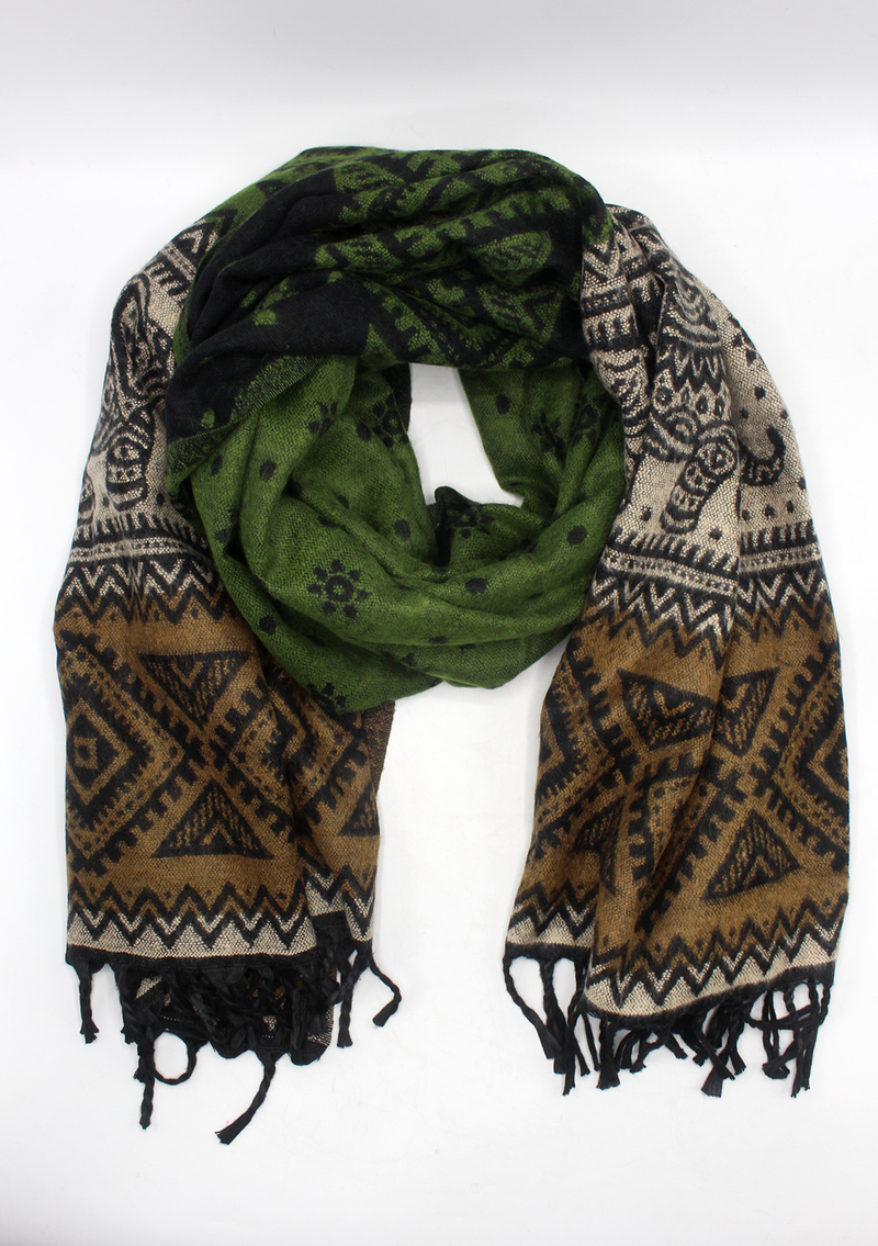Hand loomed Elephant Green Woolen Shawl