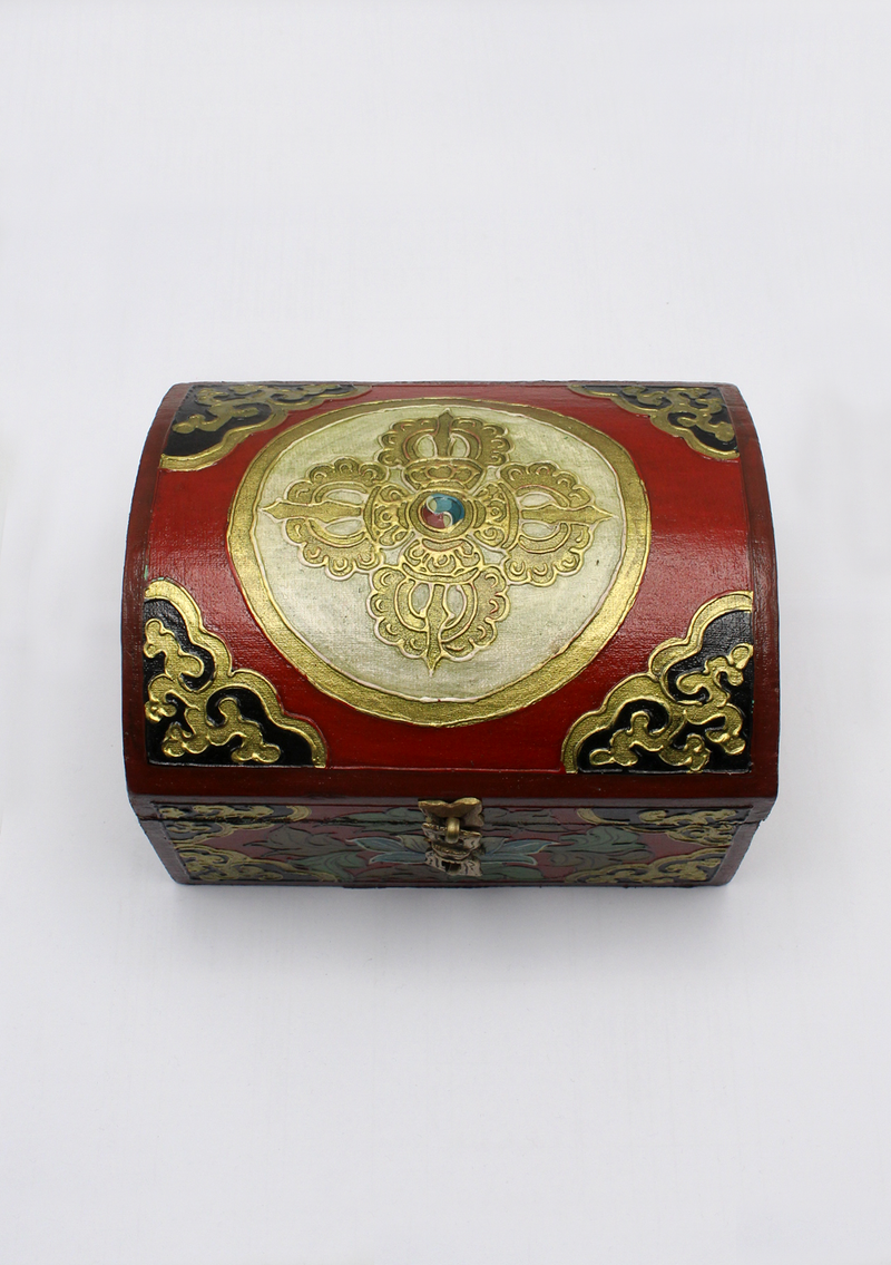 Handpainted Tibetan Wooden Optical Box with Double Dorjee- Large