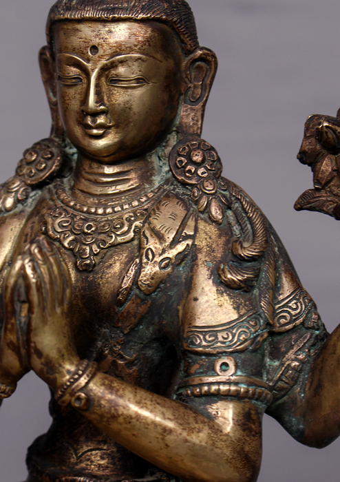 Antique Style Copper Chenrezig Statue 10" H
