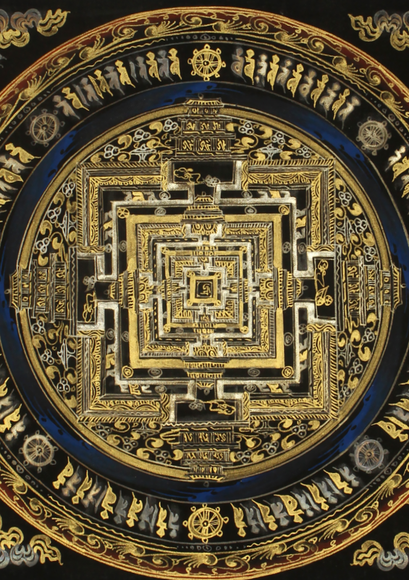 Silver Kalachakra Mandala Tibetan Thangka Painting