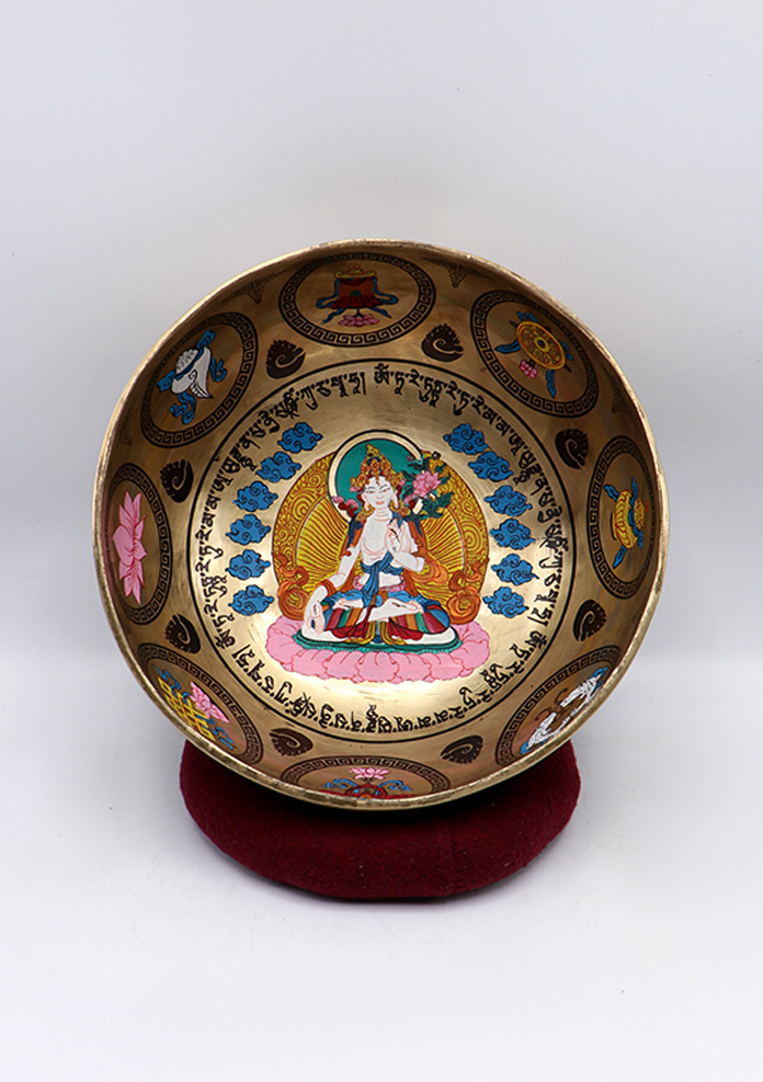 White Tara Painted Tibetan  Singing Bowl 8"