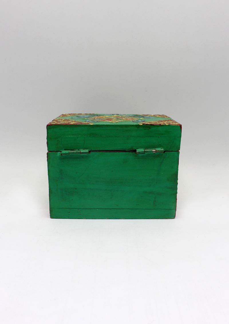 Handpainted Tibetan Wooden Boxes with Dharmachakra- Small