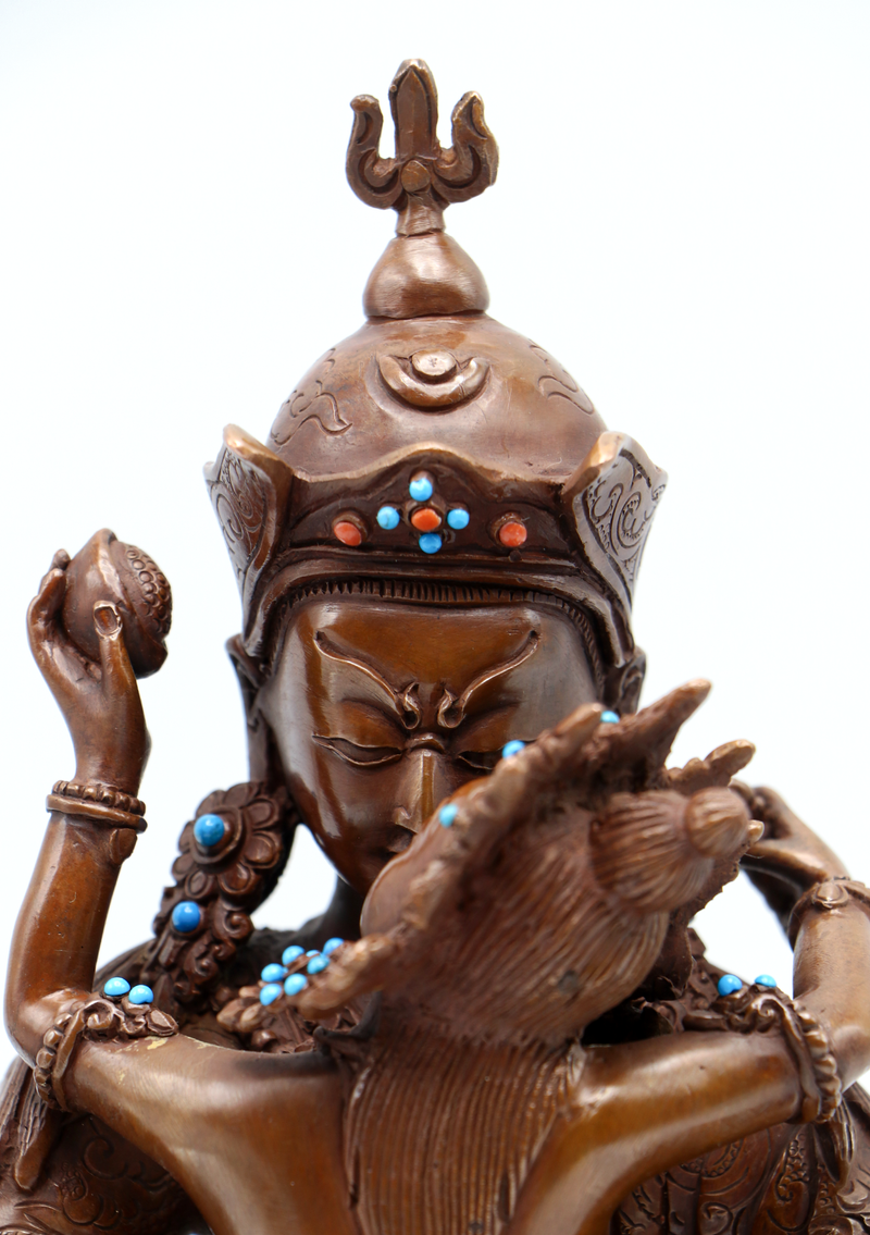 Copper Oxydized  Guru Shakti  Samantabhadra Statue 8.5"H