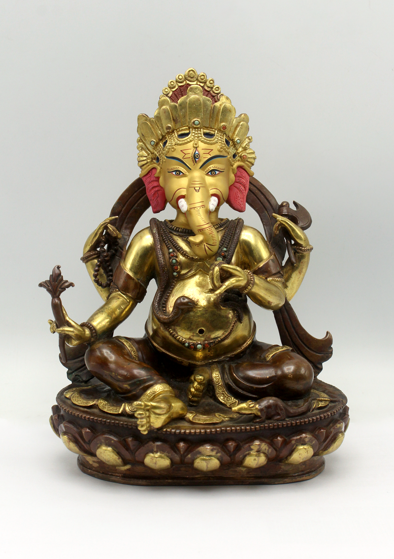 Partly Gold Plated Four-Armed Ganesha Statue 8"H  SHREE GANESH