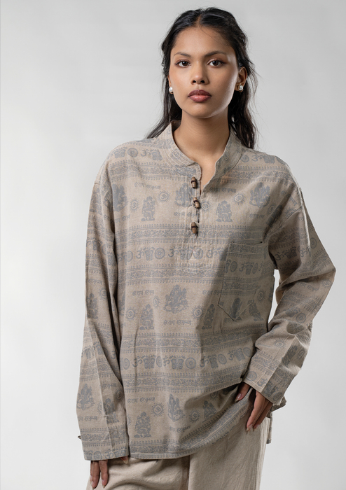 Hare Ram Hare Krishna Khadar Kurta Shirt - Beige