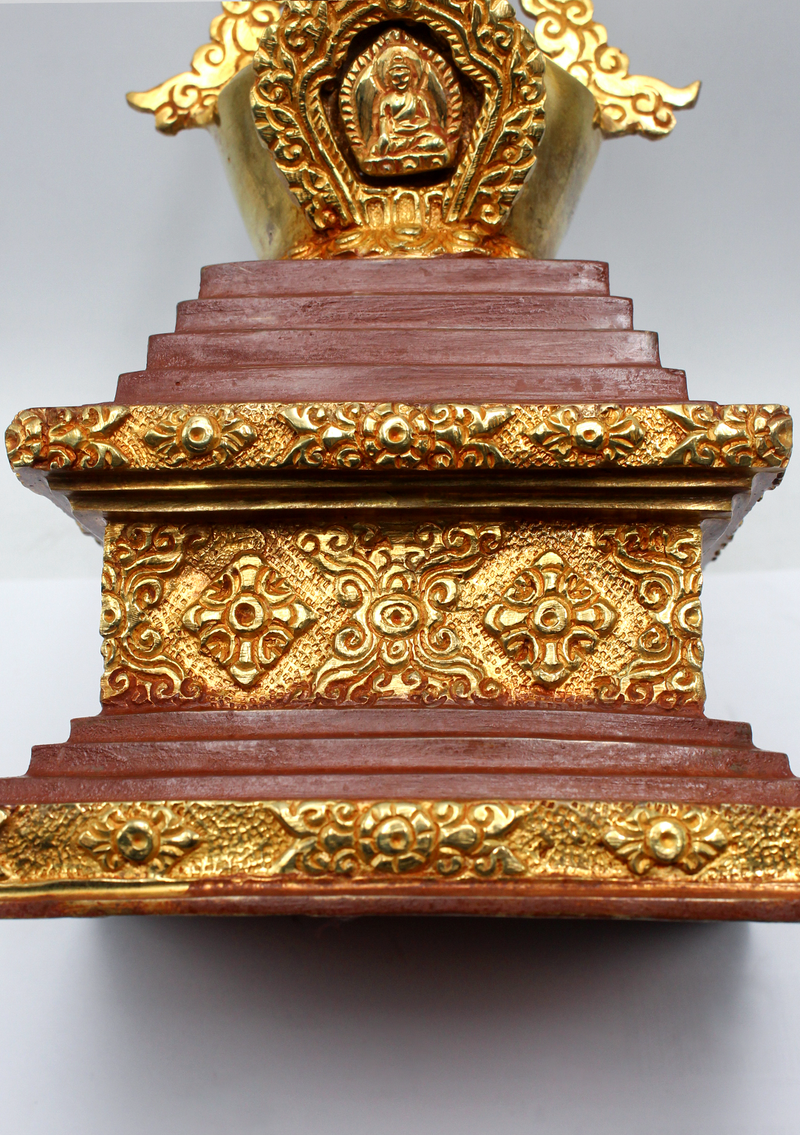 Partly Gold-Plated Stupa Chorten 11.5" H
