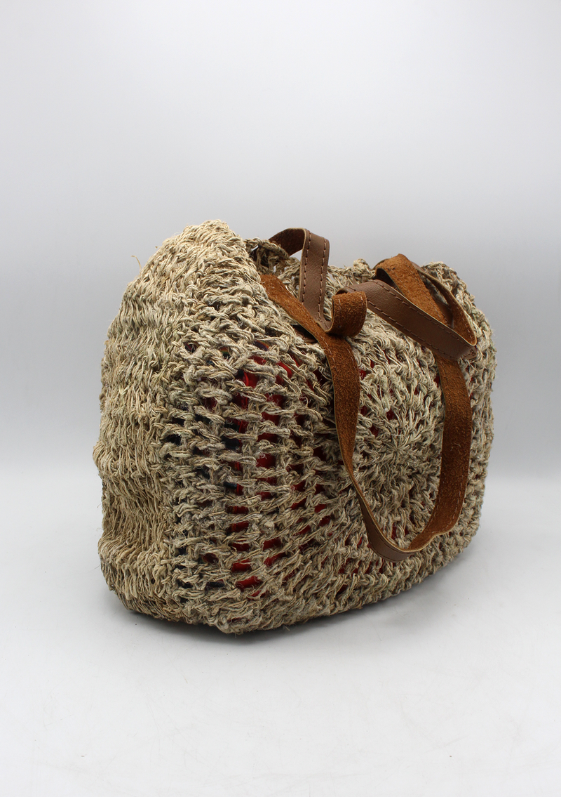 Handmade Nettle Woman's Hand Carry Side Bag with leather straps