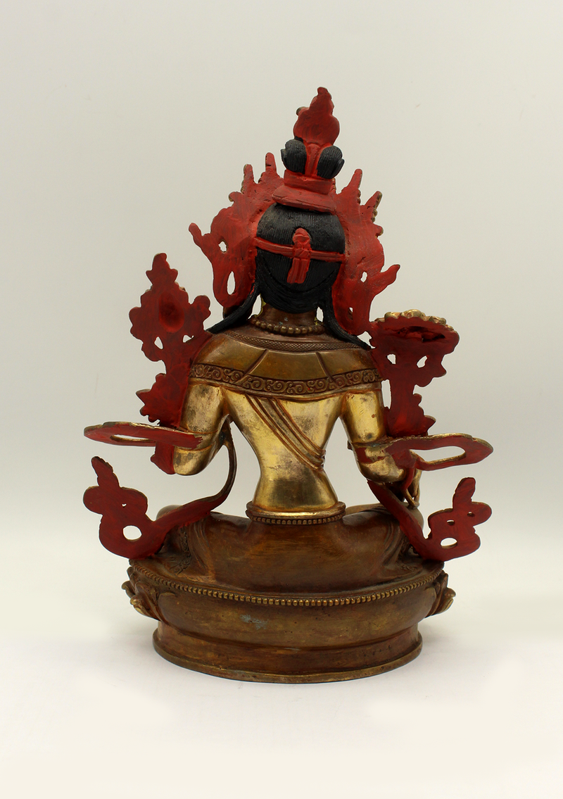 God of Compassion  Gold Plated Green Tara Statue 8.5" H