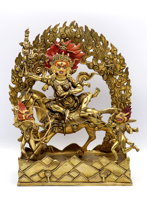 Master arts 24 K Gold  Palden Lhamo  Copper Statue 12"H