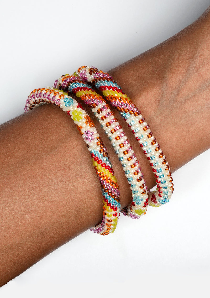 Colorful Stripy Design Nepalese Roll Bead Bracelet Handmade Jewelry