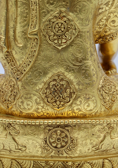 Eight Auspicious Symbols Carved Gold Plated Shakyamuni Buddha Statue 13" H