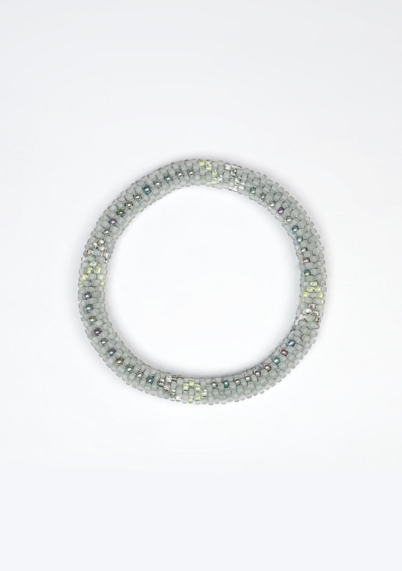 Grey and Silver Highlights Nepalese Roll Beads Bracelet