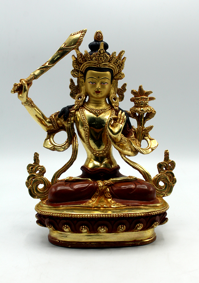 Gold Plated Manjushri Statue 8 Inch-Bodhisattva Statue