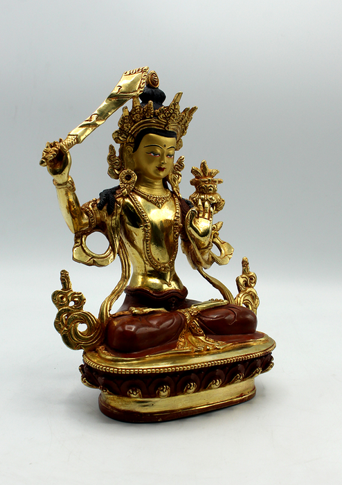 Gold Plated Manjushri Statue 8 Inch-Bodhisattva Statue