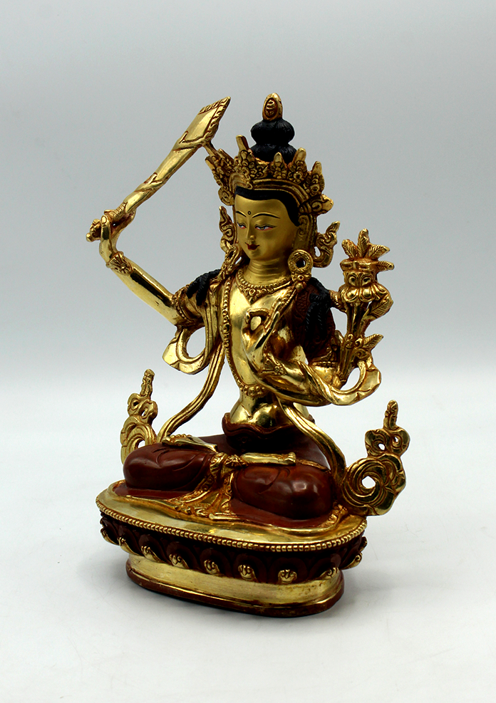 Gold Plated Manjushri Statue 8 Inch-Bodhisattva Statue