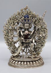 Stunning Hand Carved Silver Sterling Chakrasamvara Statue 6.5" High - nepacrafts